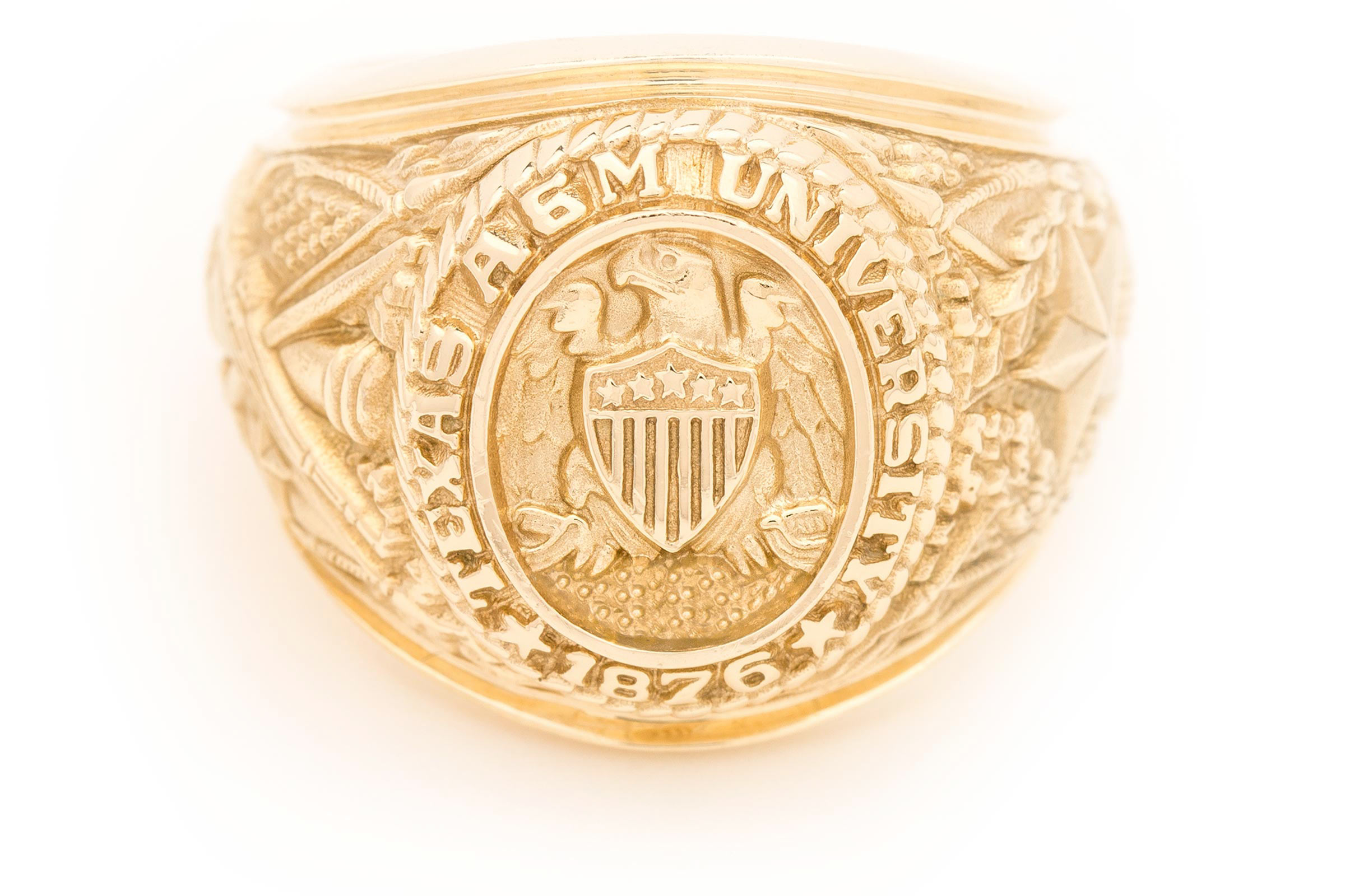 Large Aggie Ring in yellow gold with natural finish