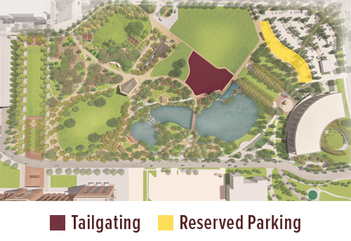 map showing location of Aggie Network Tailgating Experience area and reserved parking spots.