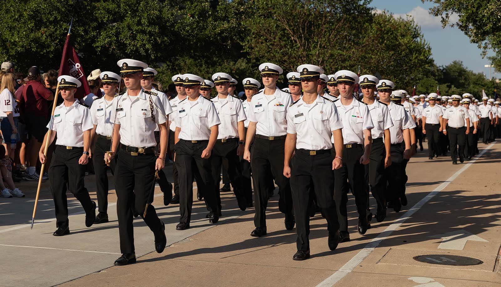 Photo of Aggies in their Maritime uniforms